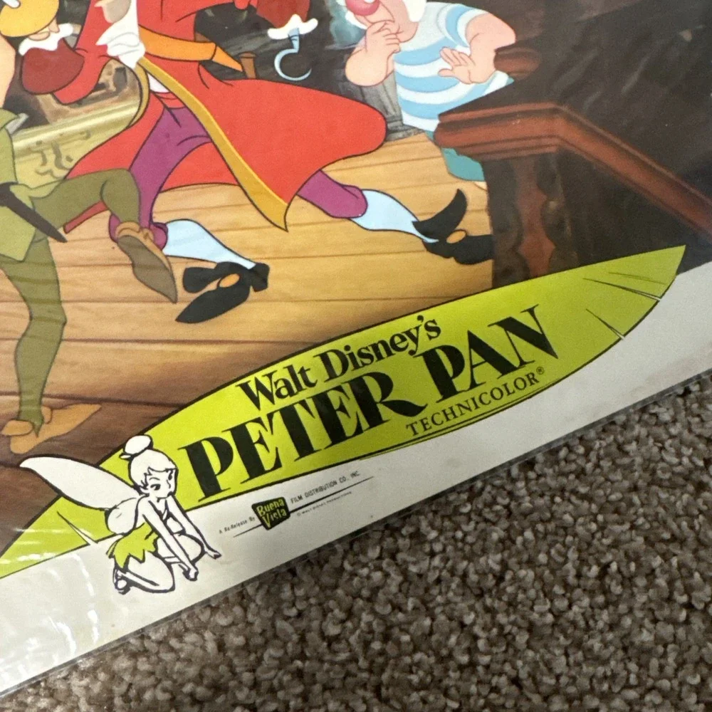 Vintage 1960's Peter Pan Walt Disney Animation Original Lobby Card Captain Hook